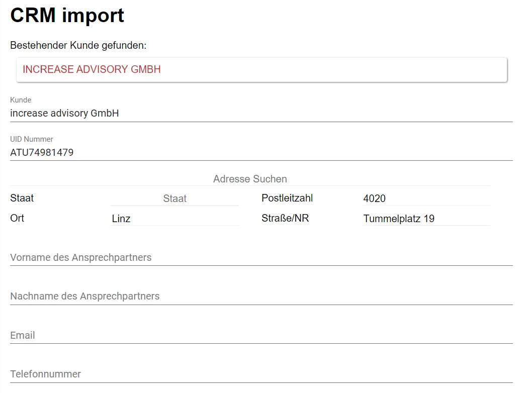 CRM Autofilled form